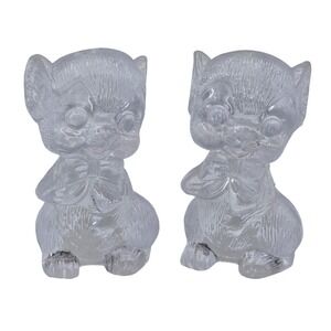 Unmarked Clear Pressed Glass Cat Figurines Set Of 2 Decorative Collectible